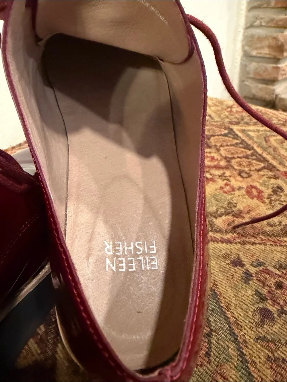 Eileen Fisher Eddy Red Platform Derby Oxford Lace-Up Shoes Size 7.5